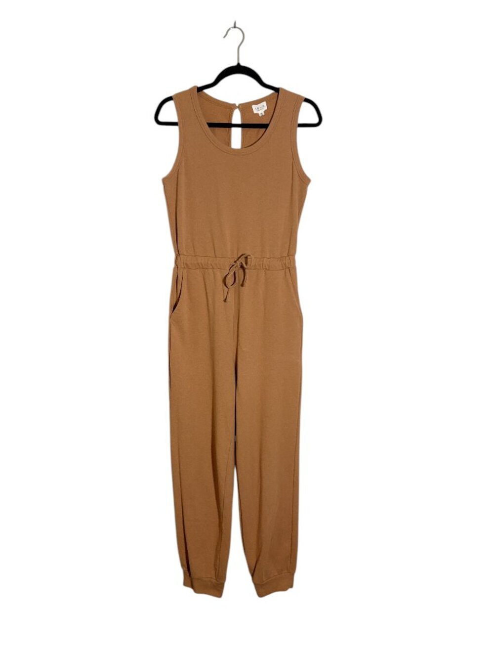 Le Lis Tan Terry Jumpsuit Drawstring Waist Pockets - Size S
